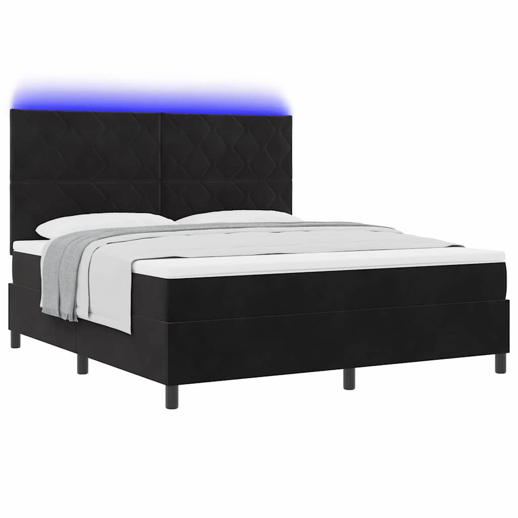LED Box Spring Bed med hovedgærde Sort 180 x 200 cm Fløjl