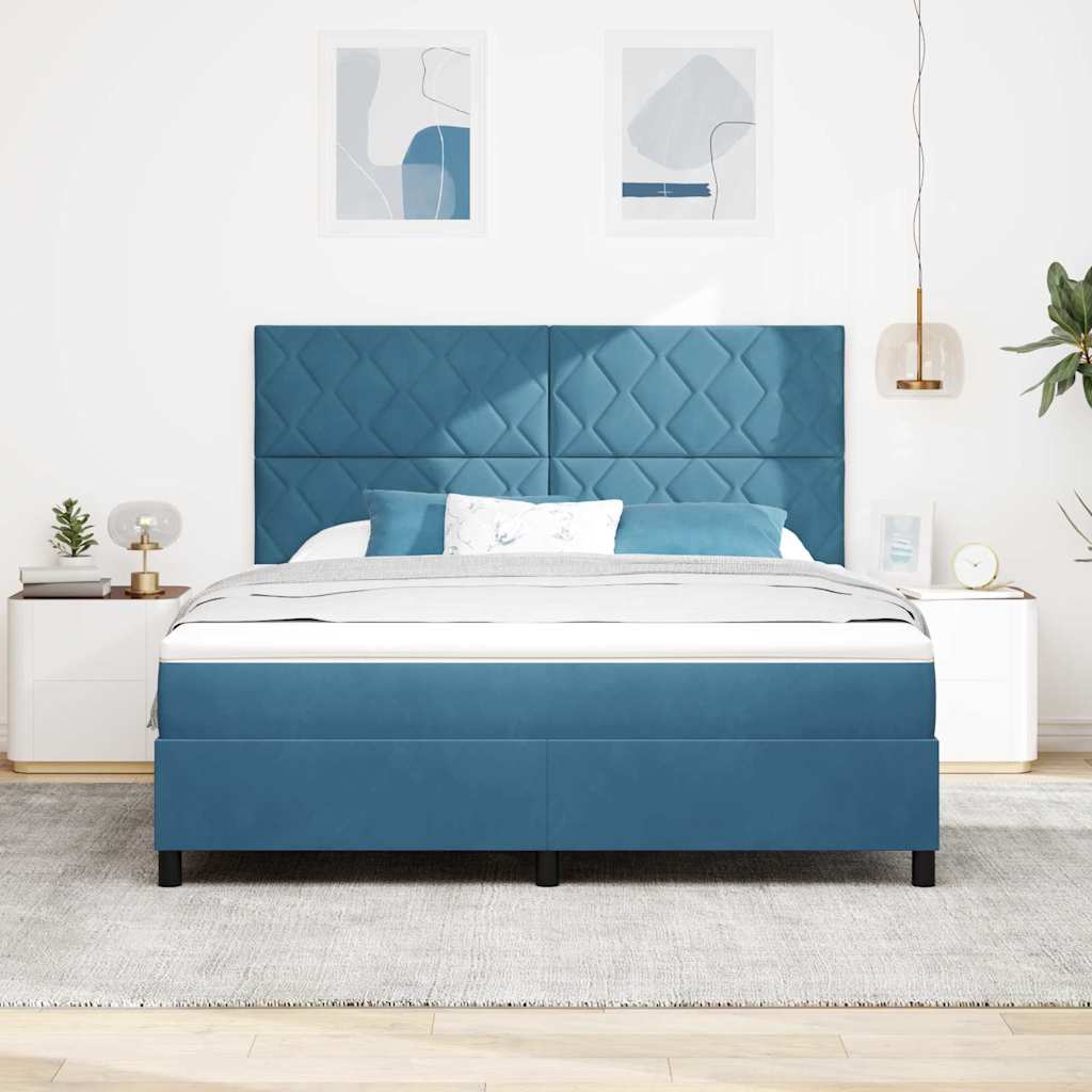 LED Box Spring Bed med hovedgærde Mørk blå 180 x 200 cm Fløjl