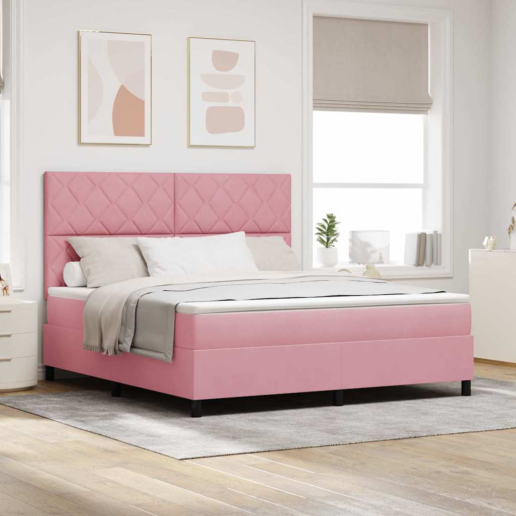 LED Box Spring Bed med hovedgærde Lyserød 180 x 200 cm Fløjl