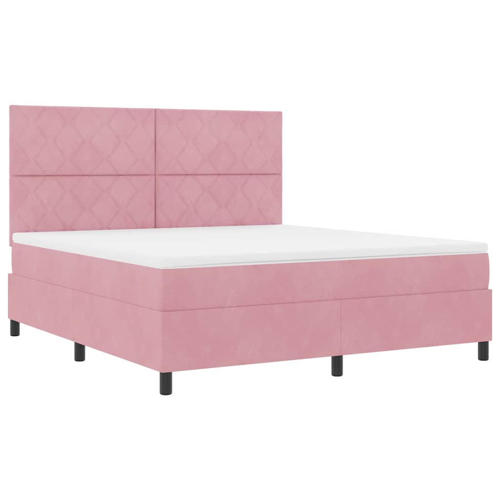 LED Box Spring Bed med hovedgærde Lyserød 180 x 200 cm Fløjl