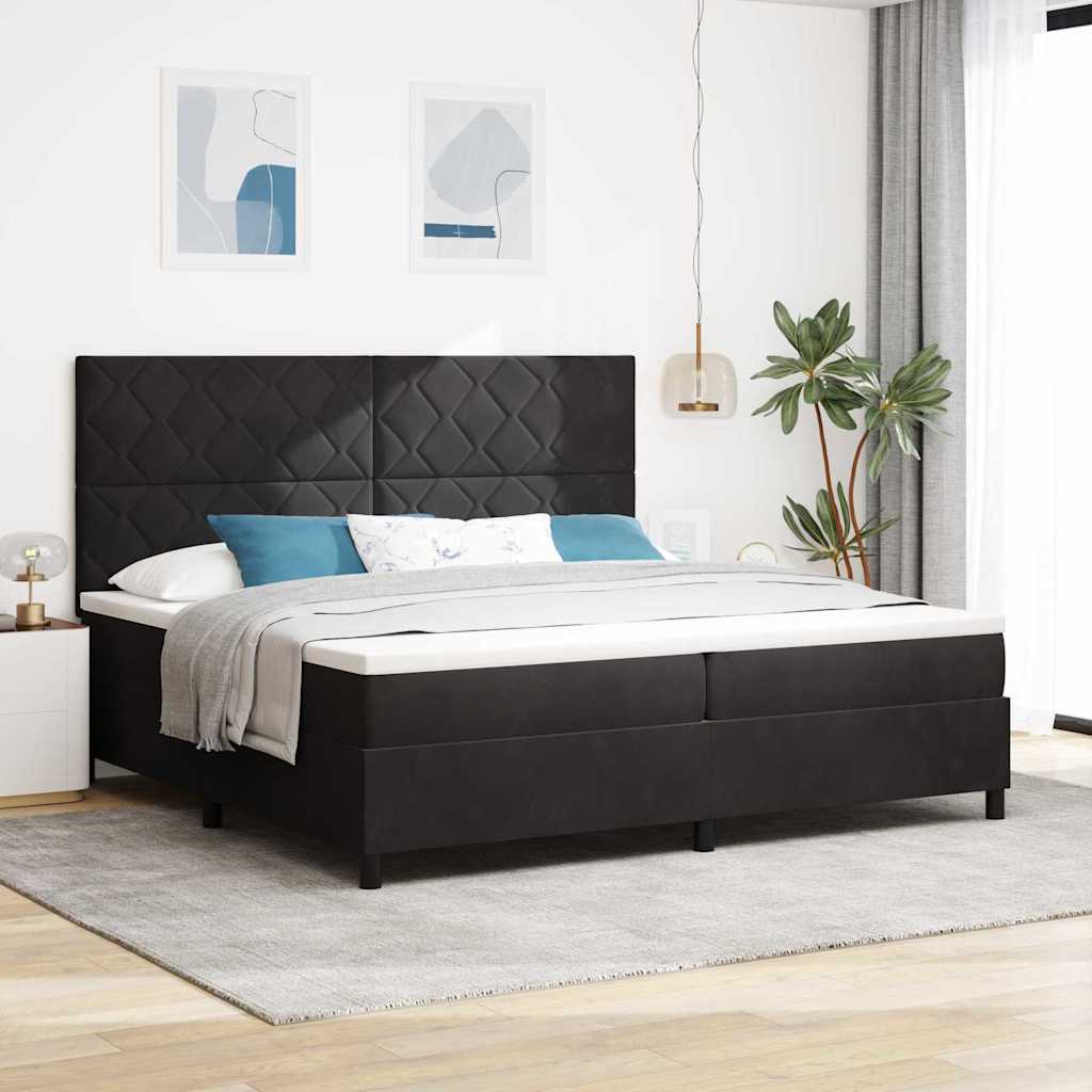 LED Box Spring Bed med hovedgærde Sort 200 x 200 cm Fløjl