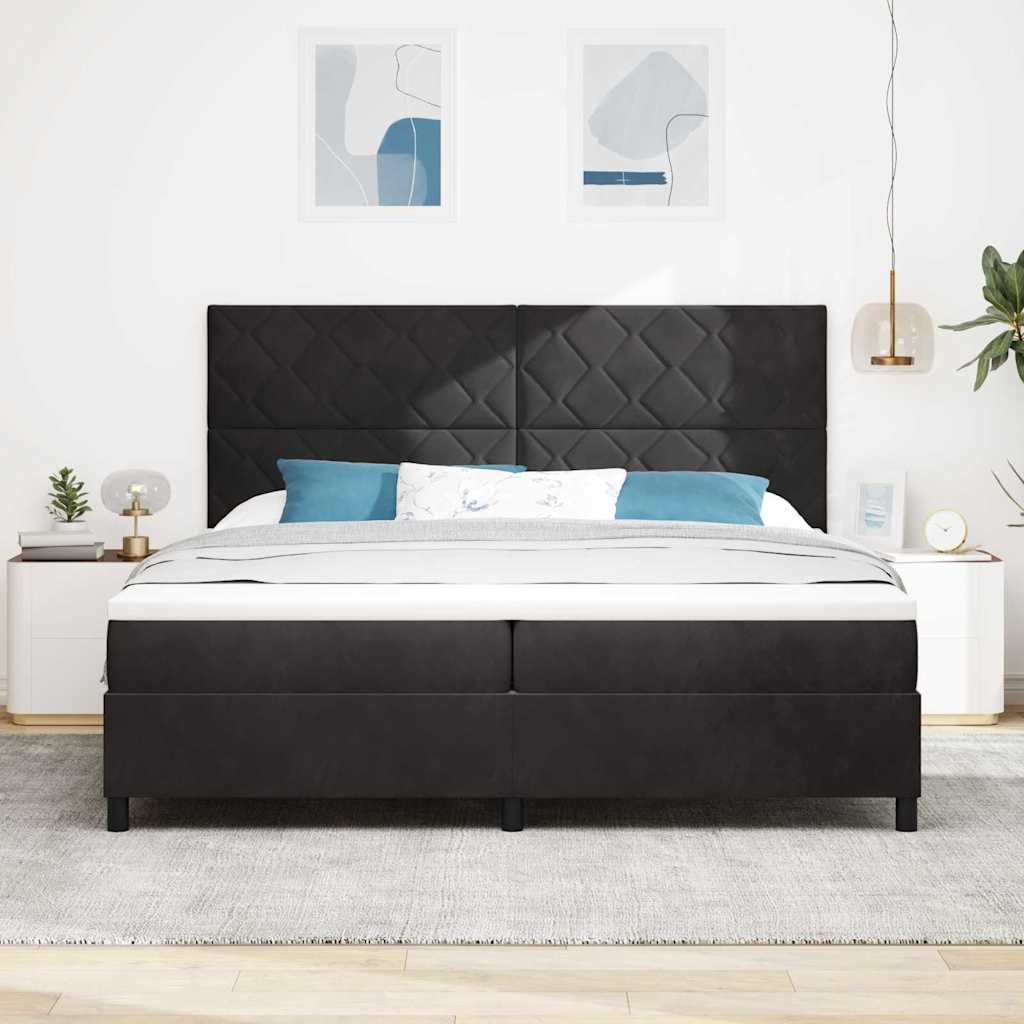 LED Box Spring Bed med hovedgærde Sort 200 x 200 cm Fløjl