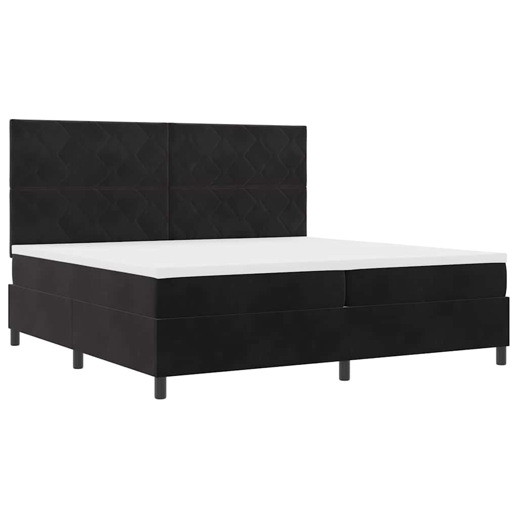 LED Box Spring Bed med hovedgærde Sort 200 x 200 cm Fløjl