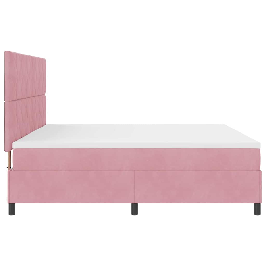 LED Box Spring Bed med hovedgærde Lyserød 200 x 200 cm Fløjl
