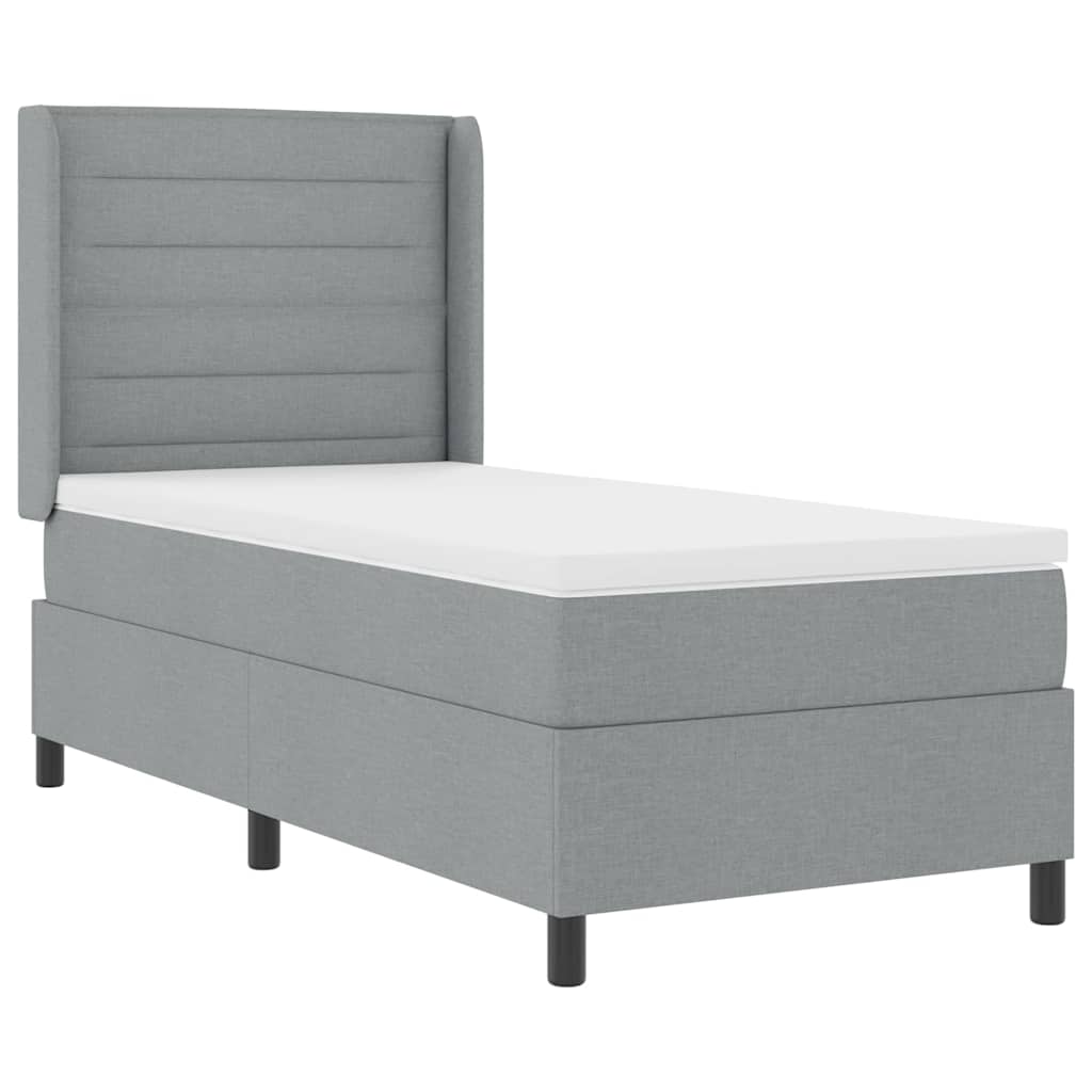 LED Box Spring Bed med madras Lysegrå 90 x 190 cm Stof