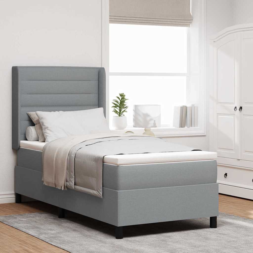 LED Box Spring Bed med madras Lysegrå 90 x 200 cm Stof