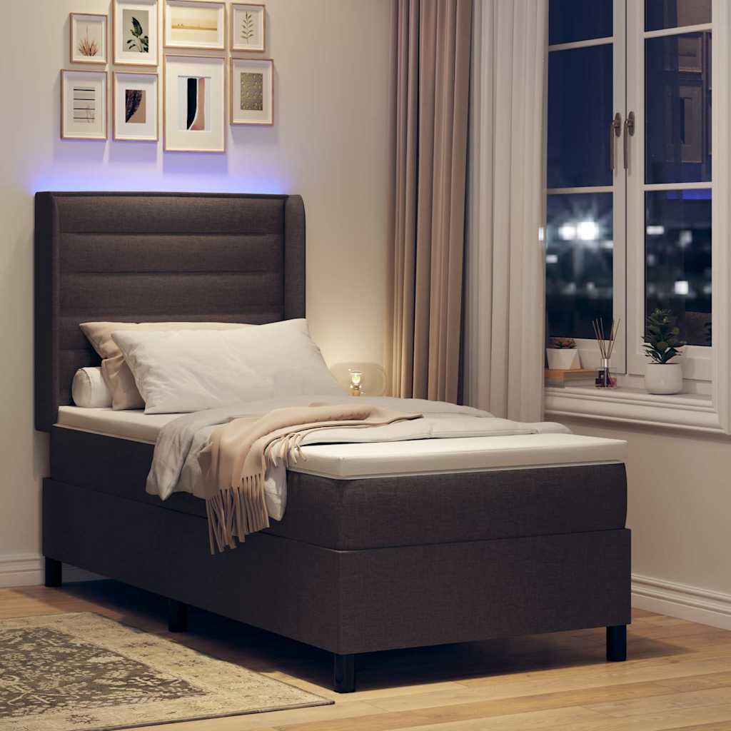 LED Box Spring Bed med madras Mørk Brun 90 x 200 cm Stof
