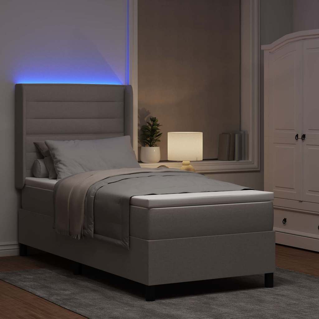 LED Box Spring Bed med hovedgærde Gråbrun 100 x 200 cm Stof