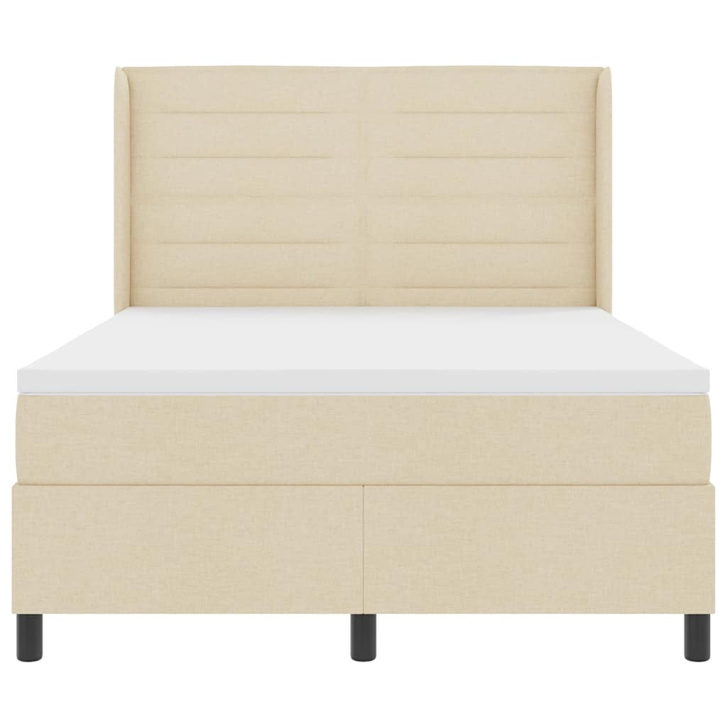 LED Box Spring Bed med madras Creme 140 x 190 cm Stof