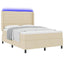 LED Box Spring Bed med madras Creme 140 x 190 cm Stof
