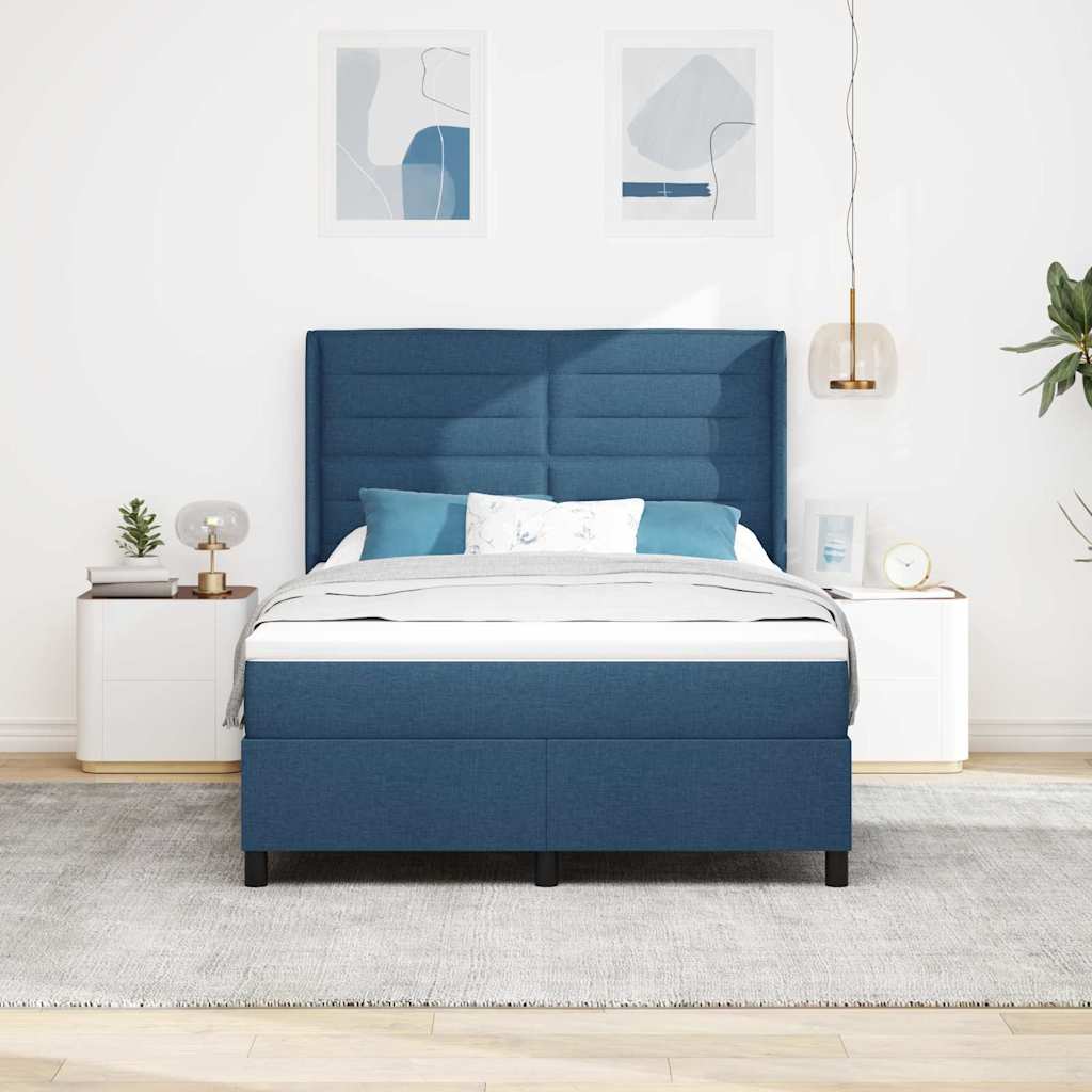LED Box Spring Bed med hovedgærde Blå 140 x 190 cm Stof