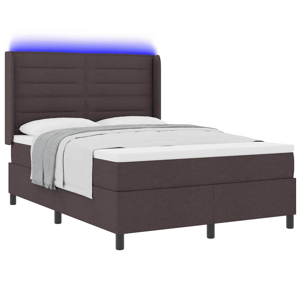 LED Box Spring Bed med madras Mørk Brun 140 x 200 cm Stof