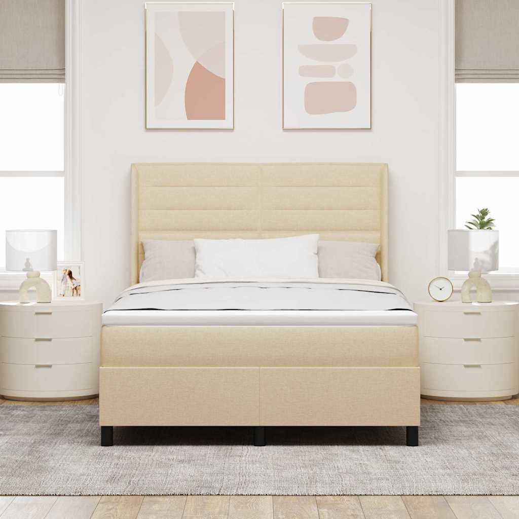 LED Box Spring Bed med madras Creme 140 x 200 cm Stof