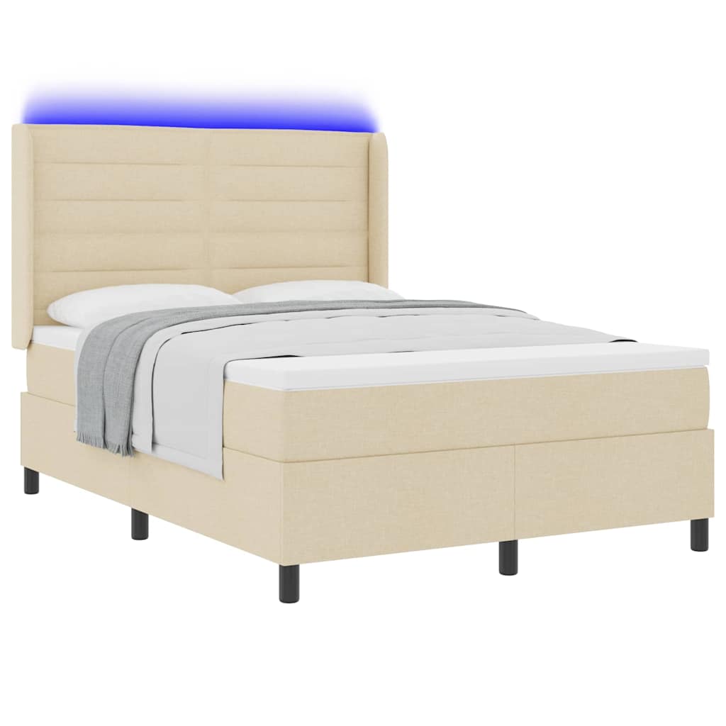 LED Box Spring Bed med madras Creme 140 x 200 cm Stof