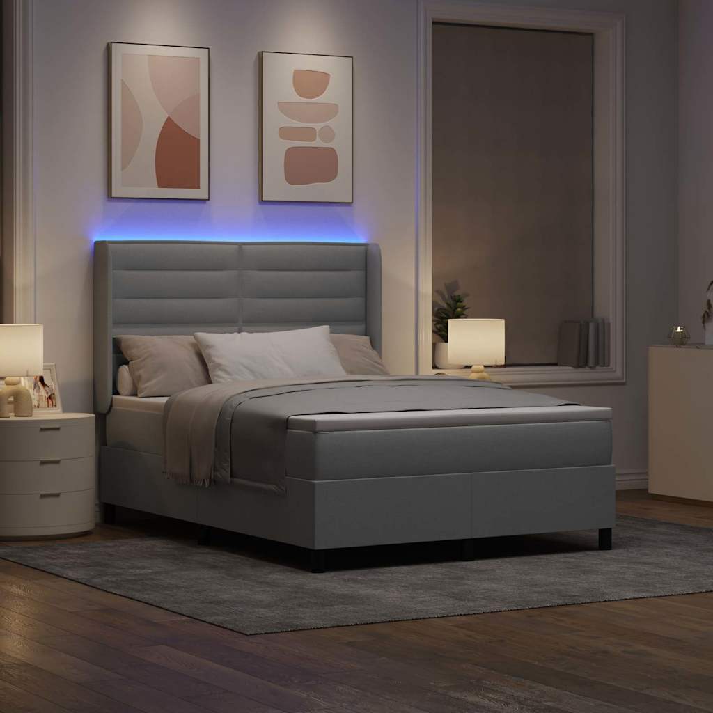 LED Box Spring Bed med madras Lysegrå 160 x 200 cm Stof
