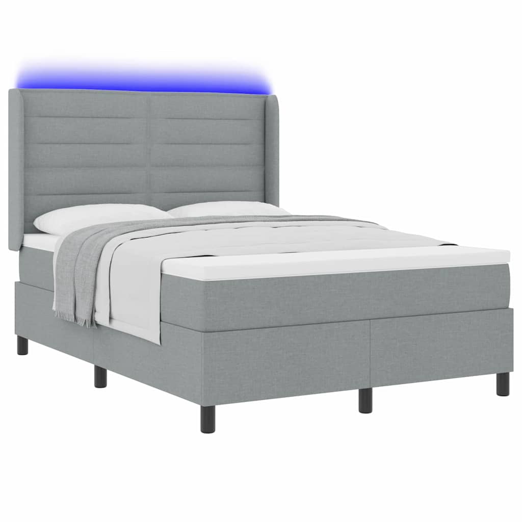 LED Box Spring Bed med madras Lysegrå 160 x 200 cm Stof