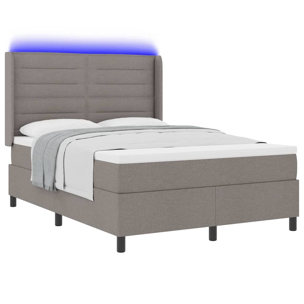 LED Box Spring Bed med hovedgærde Gråbrun 160 x 200 cm Stof