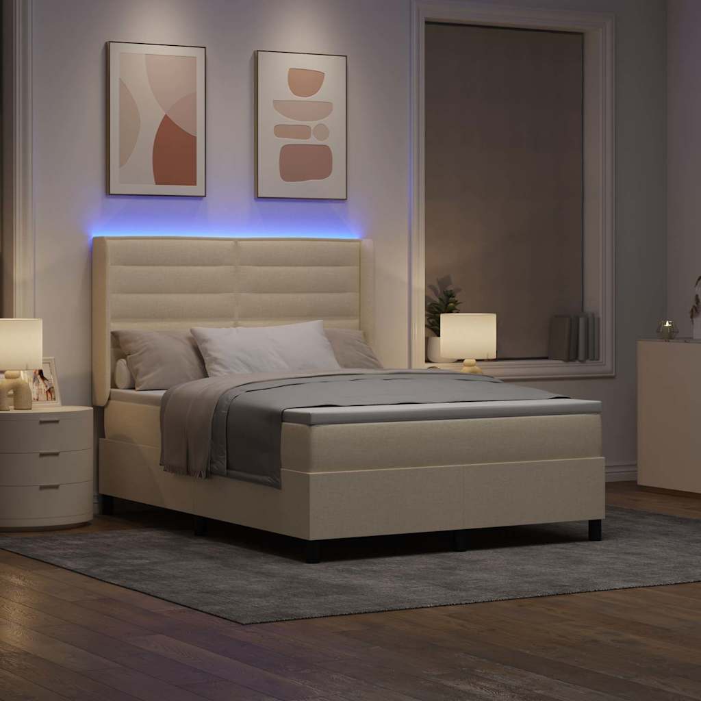 LED Box Spring Bed med madras Creme 160 x 200 cm Stof