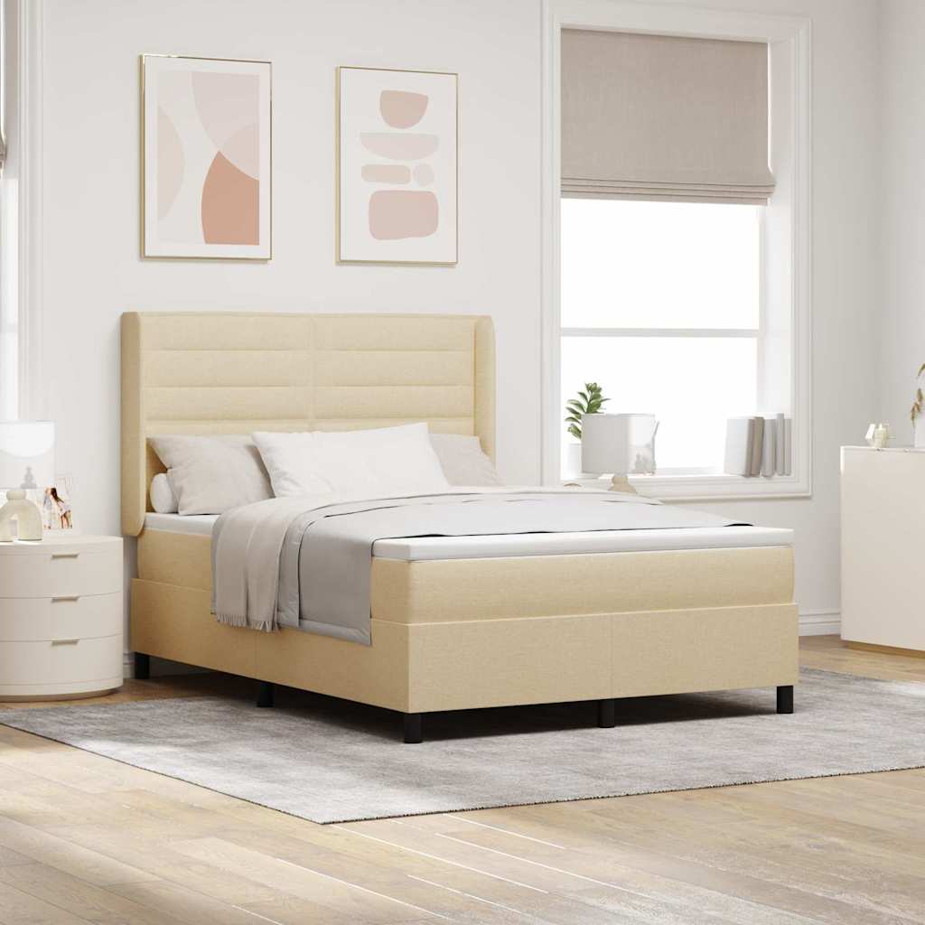 LED Box Spring Bed med madras Creme 160 x 200 cm Stof