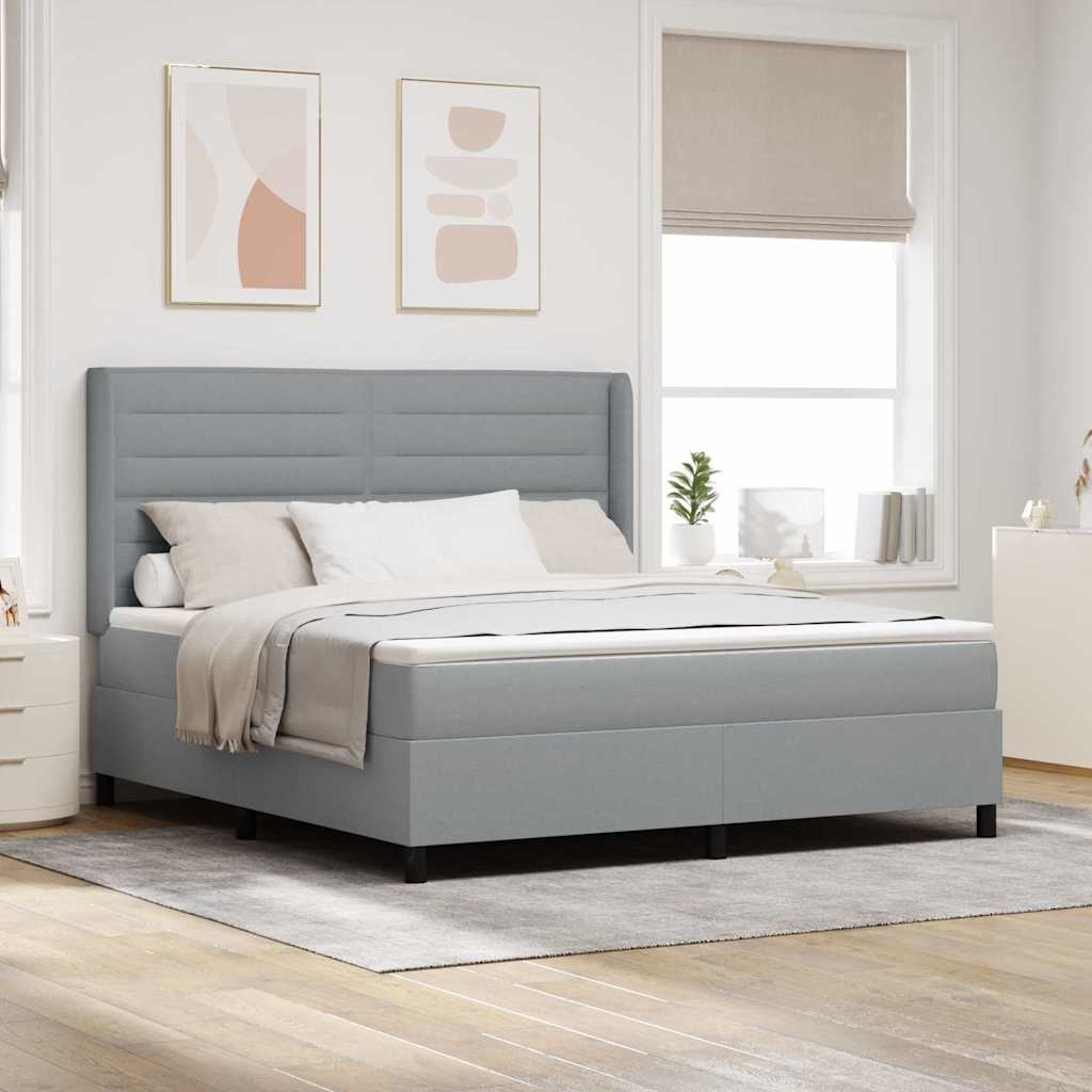 LED Box Spring Bed med madras Lysegrå 180 x 200 cm Stof