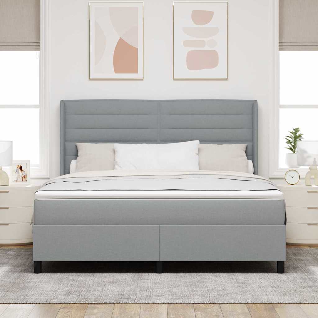 LED Box Spring Bed med madras Lysegrå 180 x 200 cm Stof