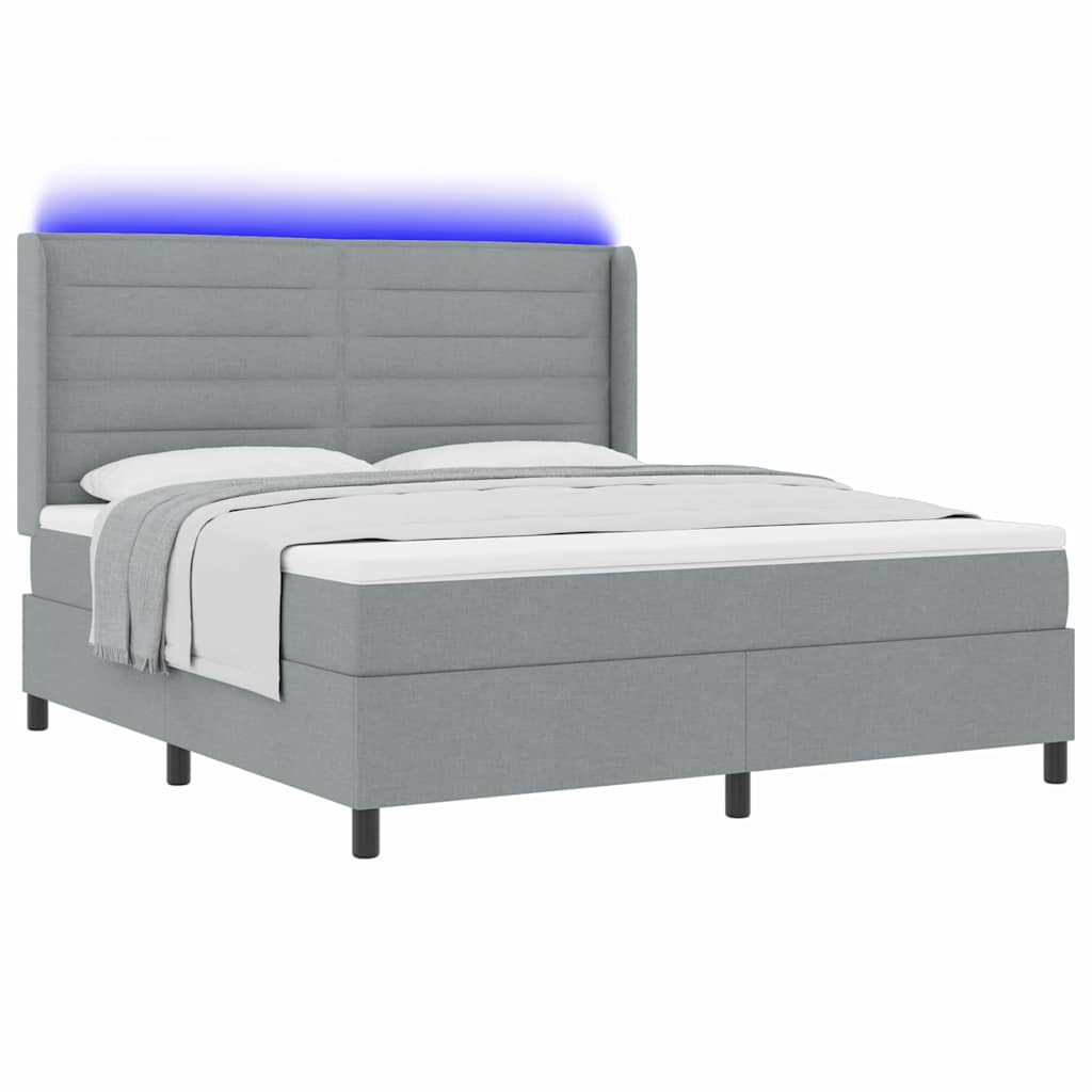 LED Box Spring Bed med madras Lysegrå 180 x 200 cm Stof