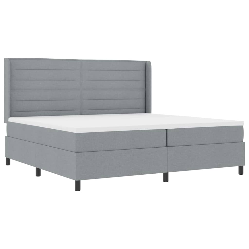 LED Box Spring Bed med madras Lysegrå 200 x 200 cm Stof