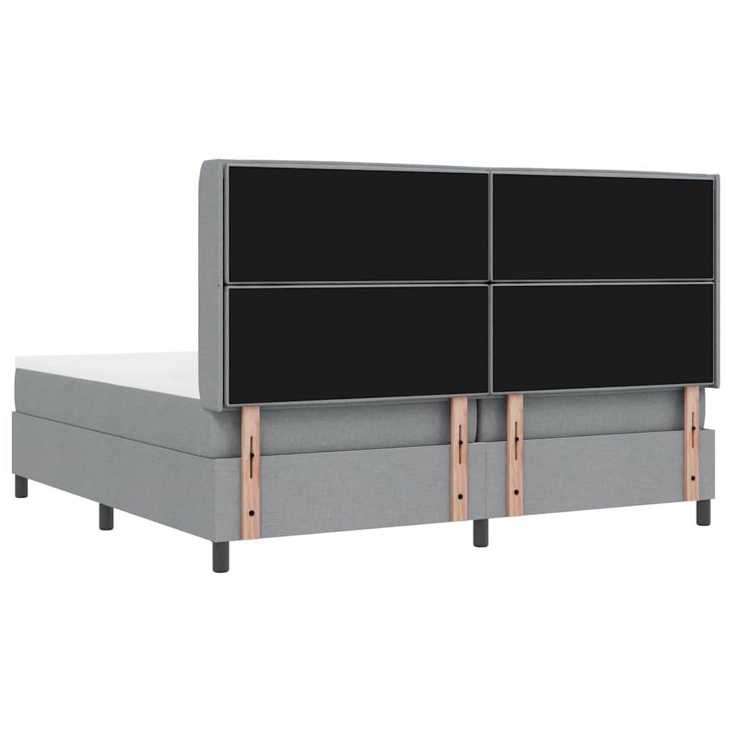 LED Box Spring Bed med madras Lysegrå 200 x 200 cm Stof