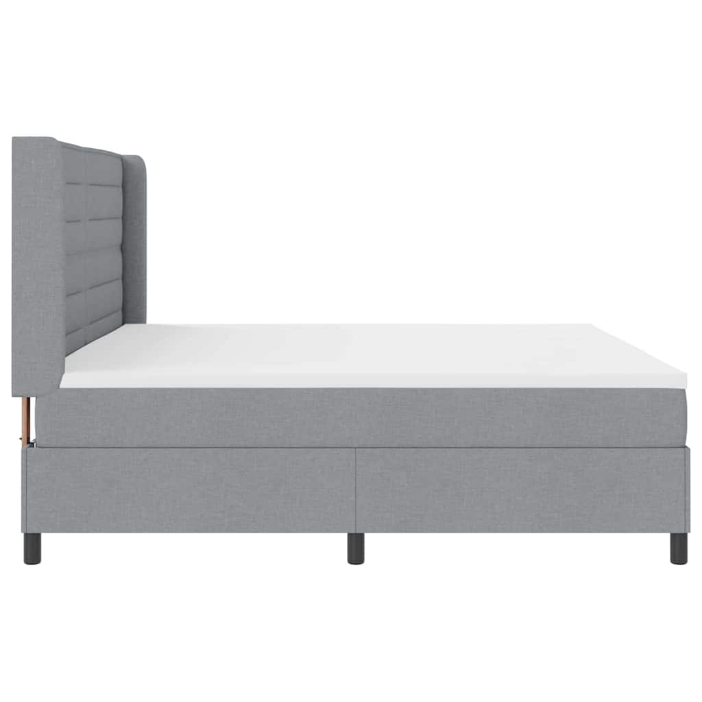 LED Box Spring Bed med madras Lysegrå 200 x 200 cm Stof