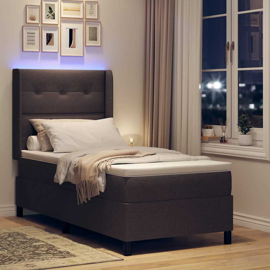 LED Box Spring Bed med hovedgærde Mørk Brun 90 x 190 cm Stof