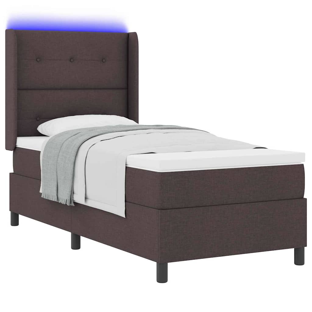 LED Box Spring Bed med hovedgærde Mørk Brun 90 x 190 cm Stof