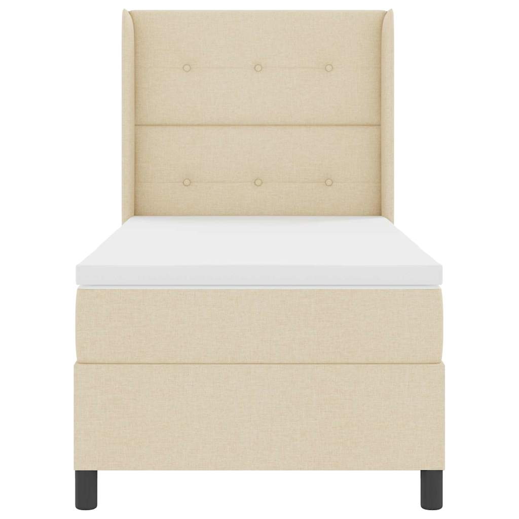 LED Box Spring Bed med hovedgærde Creme 90 x 190 cm Stof
