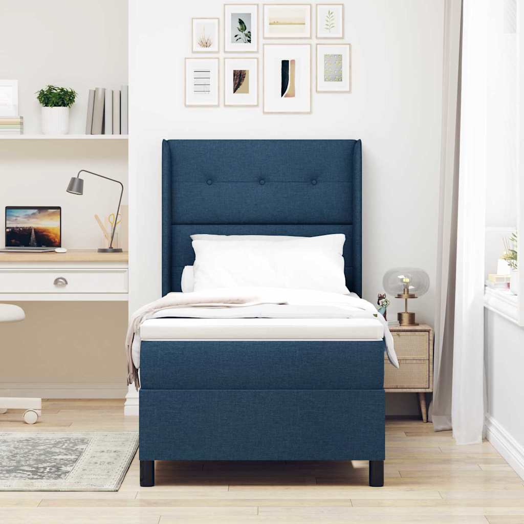 LED Box Spring Bed med hovedgærde Blå 90 x 190 cm Stof