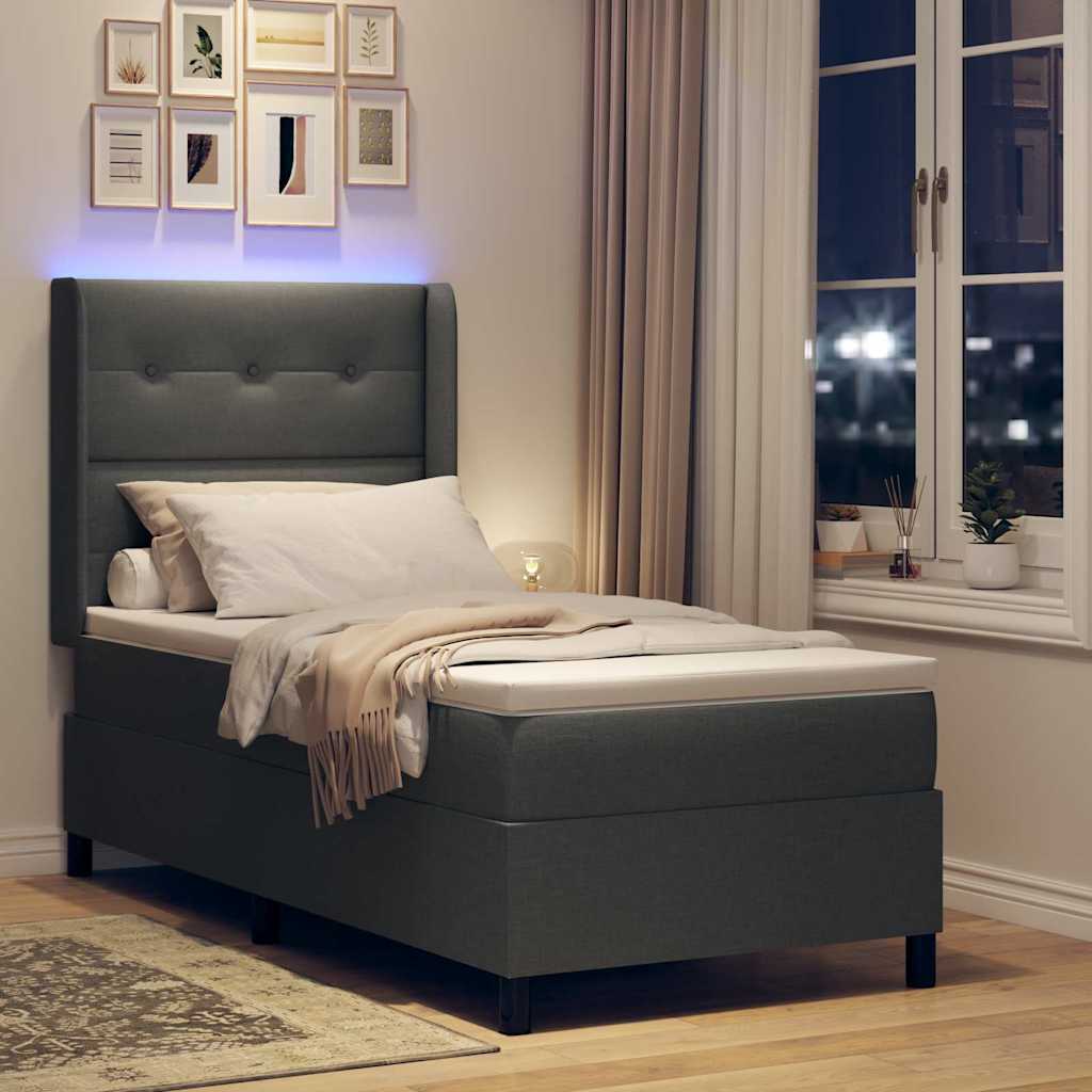 LED Box Spring Bed med hovedgærde Mørkegrå 100 x 200 cm Stof