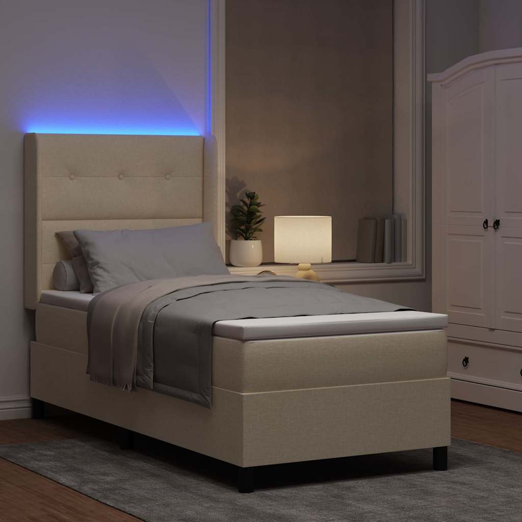 LED Box Spring Bed med pude Creme 100 x 200 cm Stof