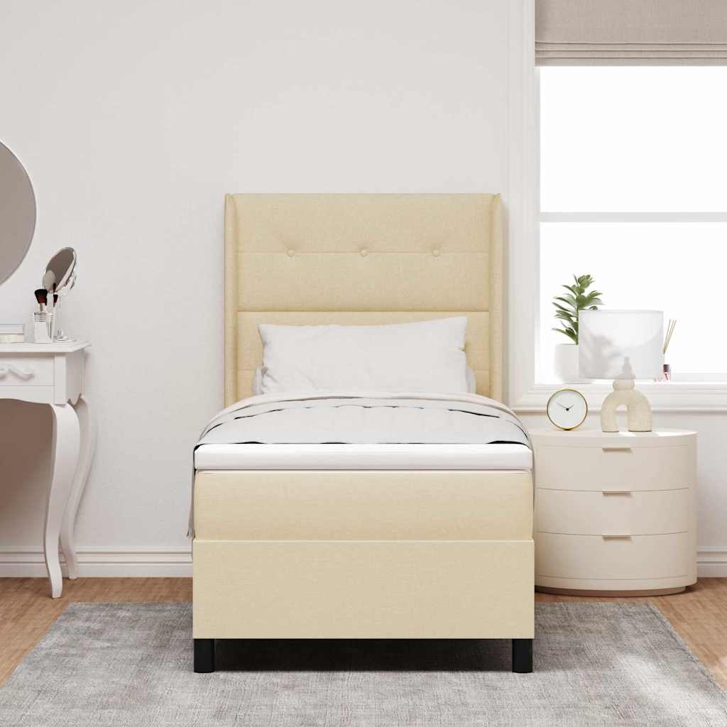 LED Box Spring Bed med pude Creme 100 x 200 cm Stof