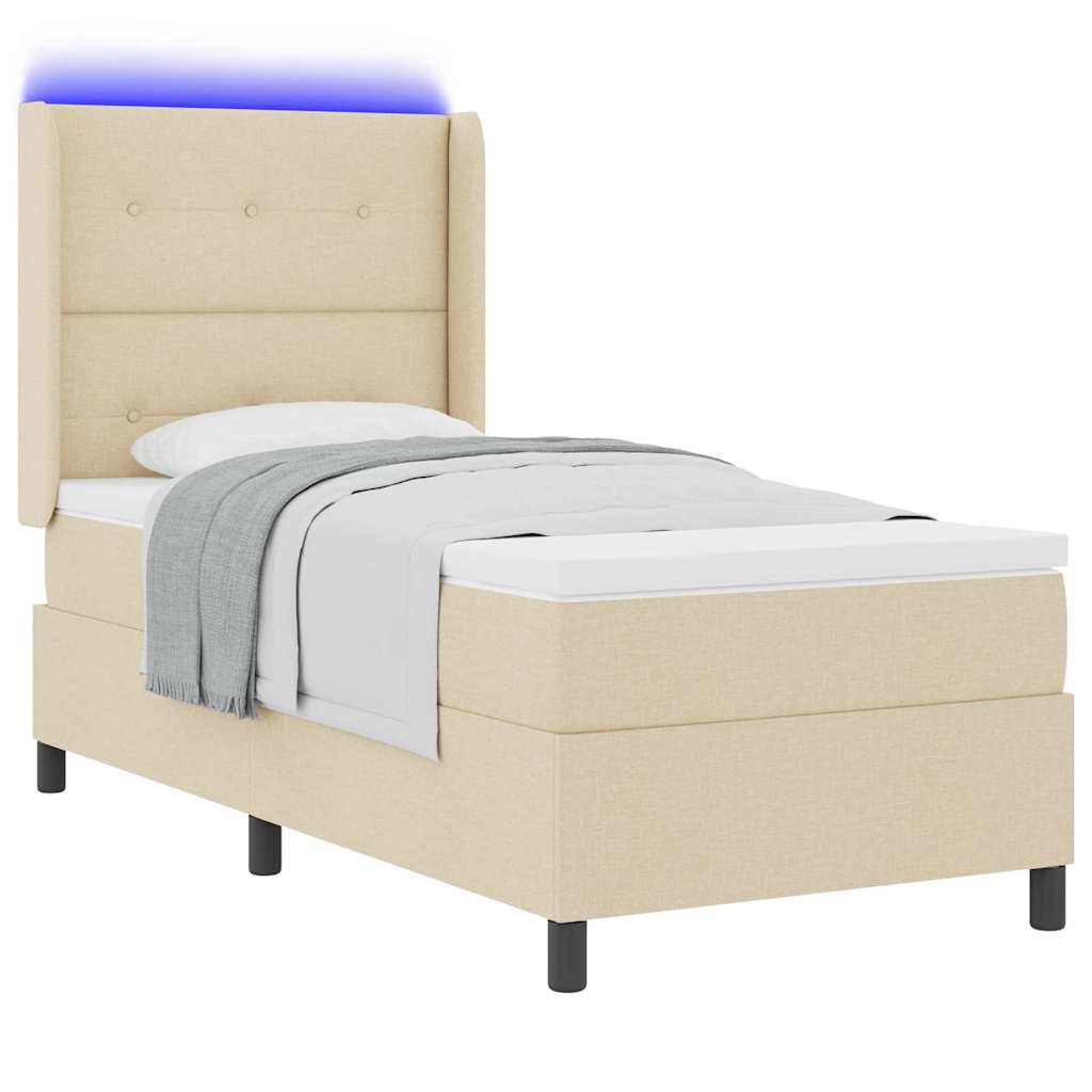LED Box Spring Bed med pude Creme 100 x 200 cm Stof