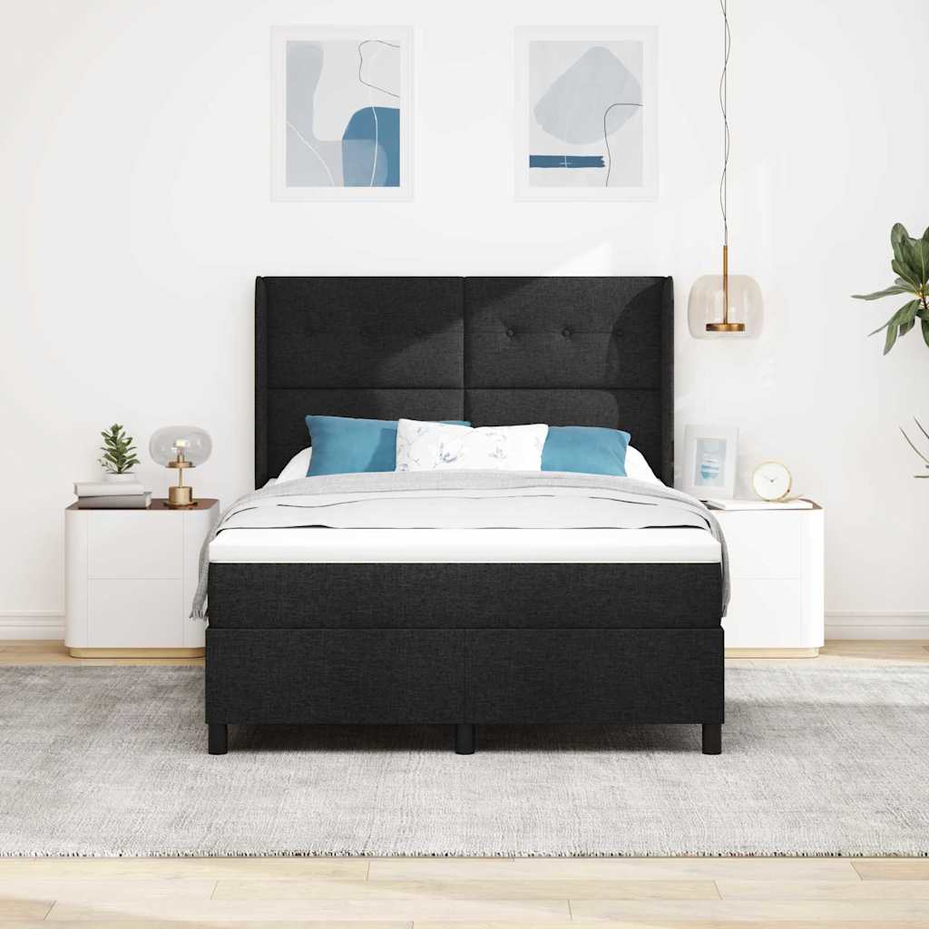 LED Box Spring Bed med hovedgærde Sort 140 x 200 cm Stof