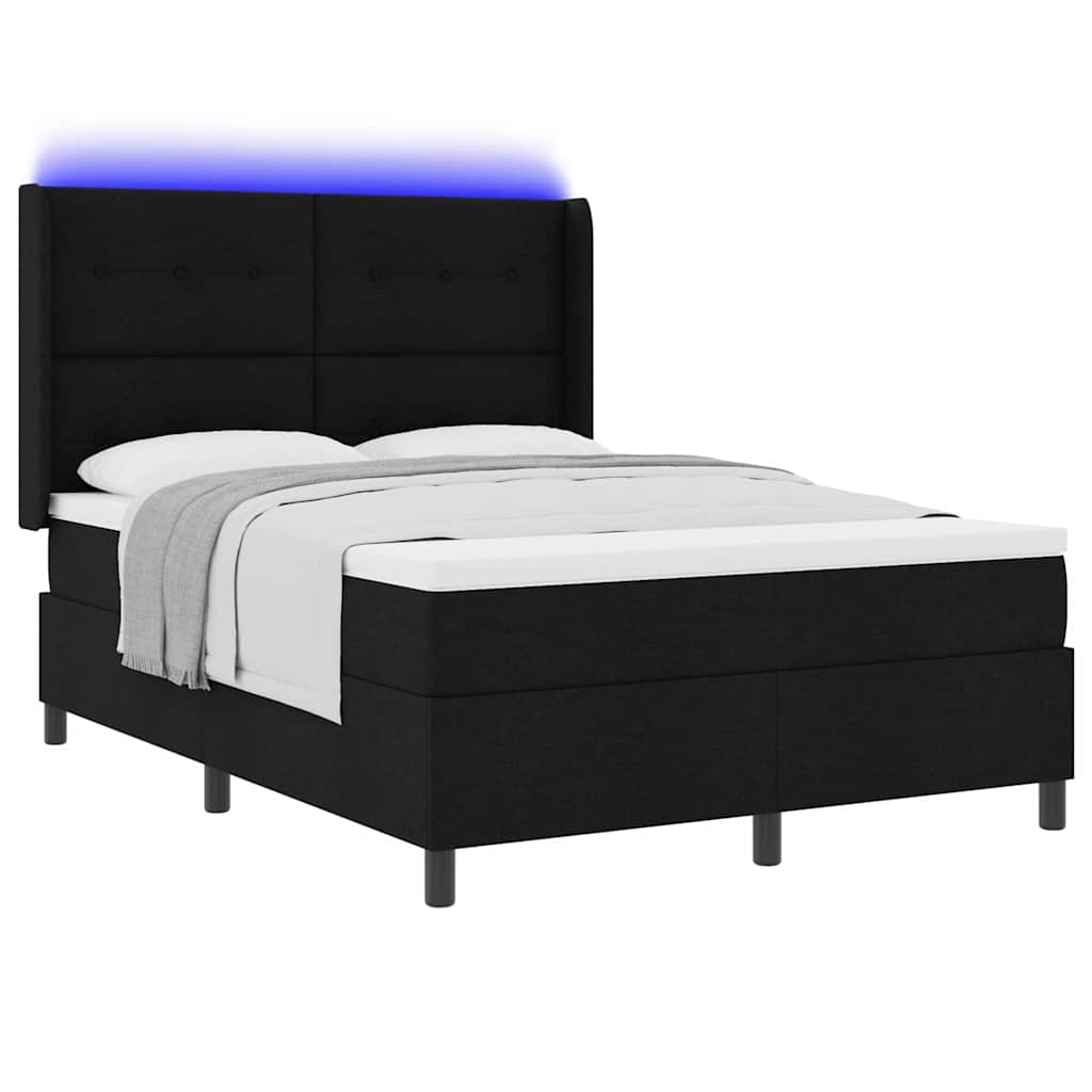 LED Box Spring Bed med hovedgærde Sort 140 x 200 cm Stof