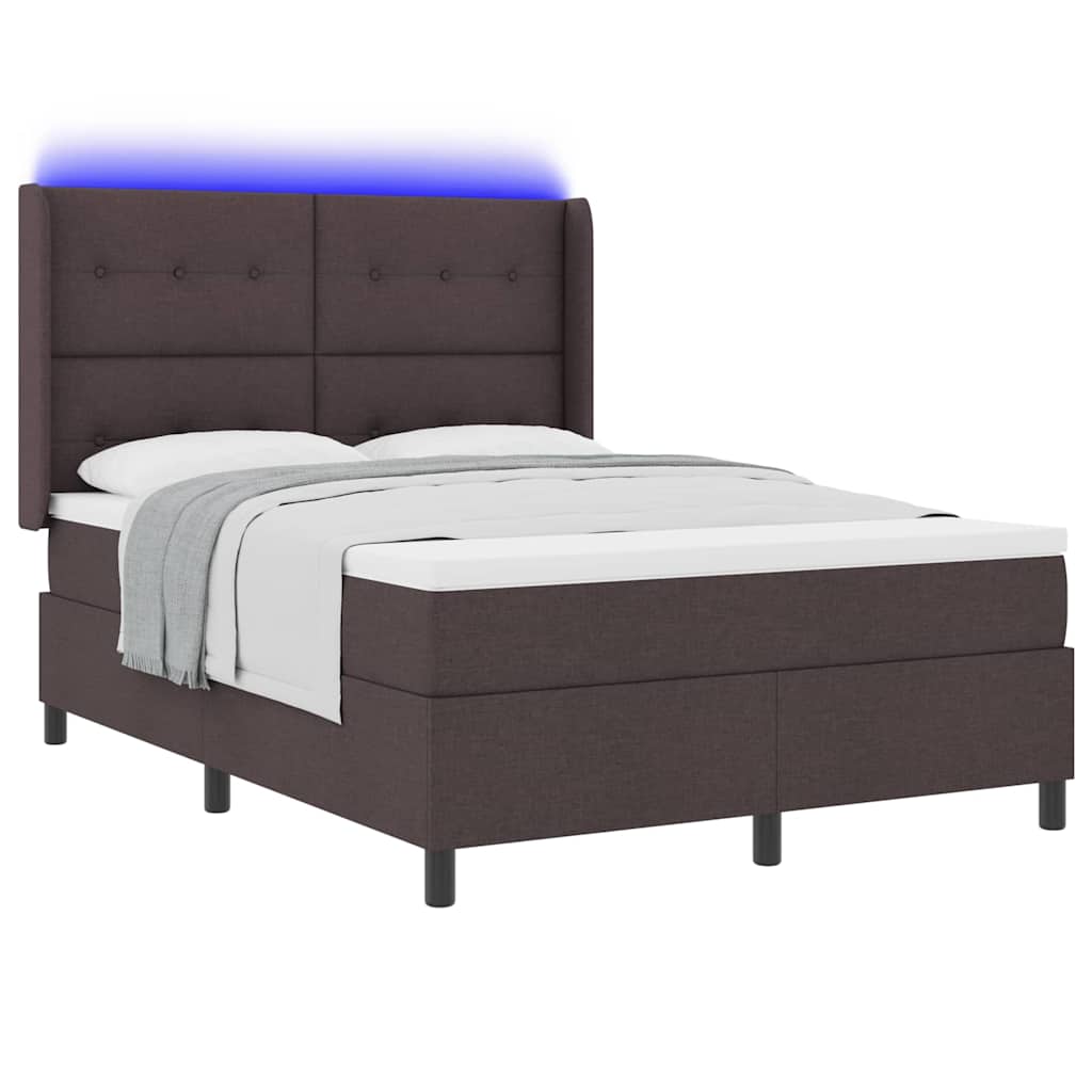 LED Box Spring Bed med hovedgærde Mørk Brun 160 x 200 cm Stof