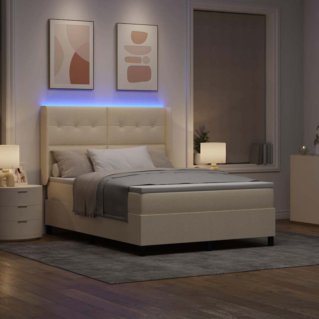 LED Box Spring Bed med hovedgærde Creme 160 x 200 cm Stof
