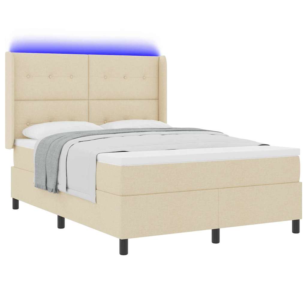 LED Box Spring Bed med hovedgærde Creme 160 x 200 cm Stof