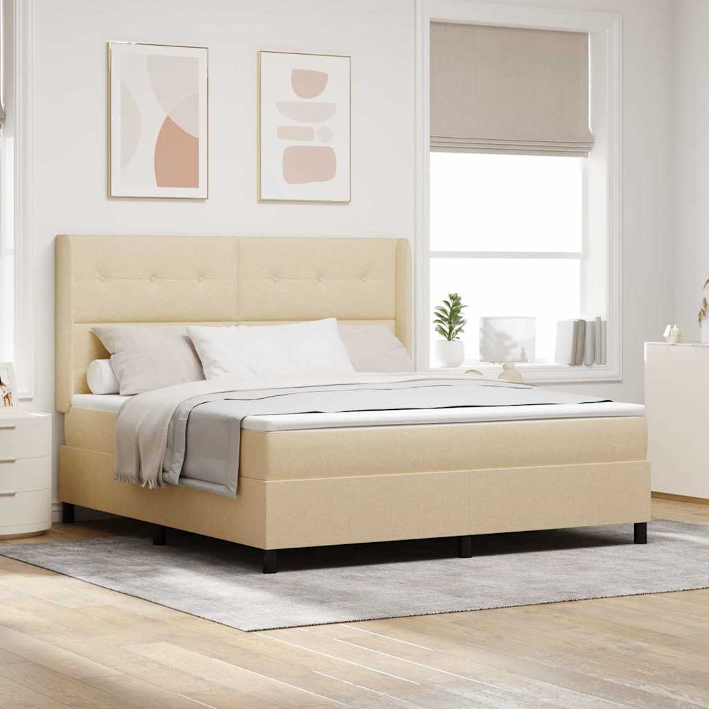 LED Box Spring Bed med hovedgærde Creme 180 x 200 cm Stof