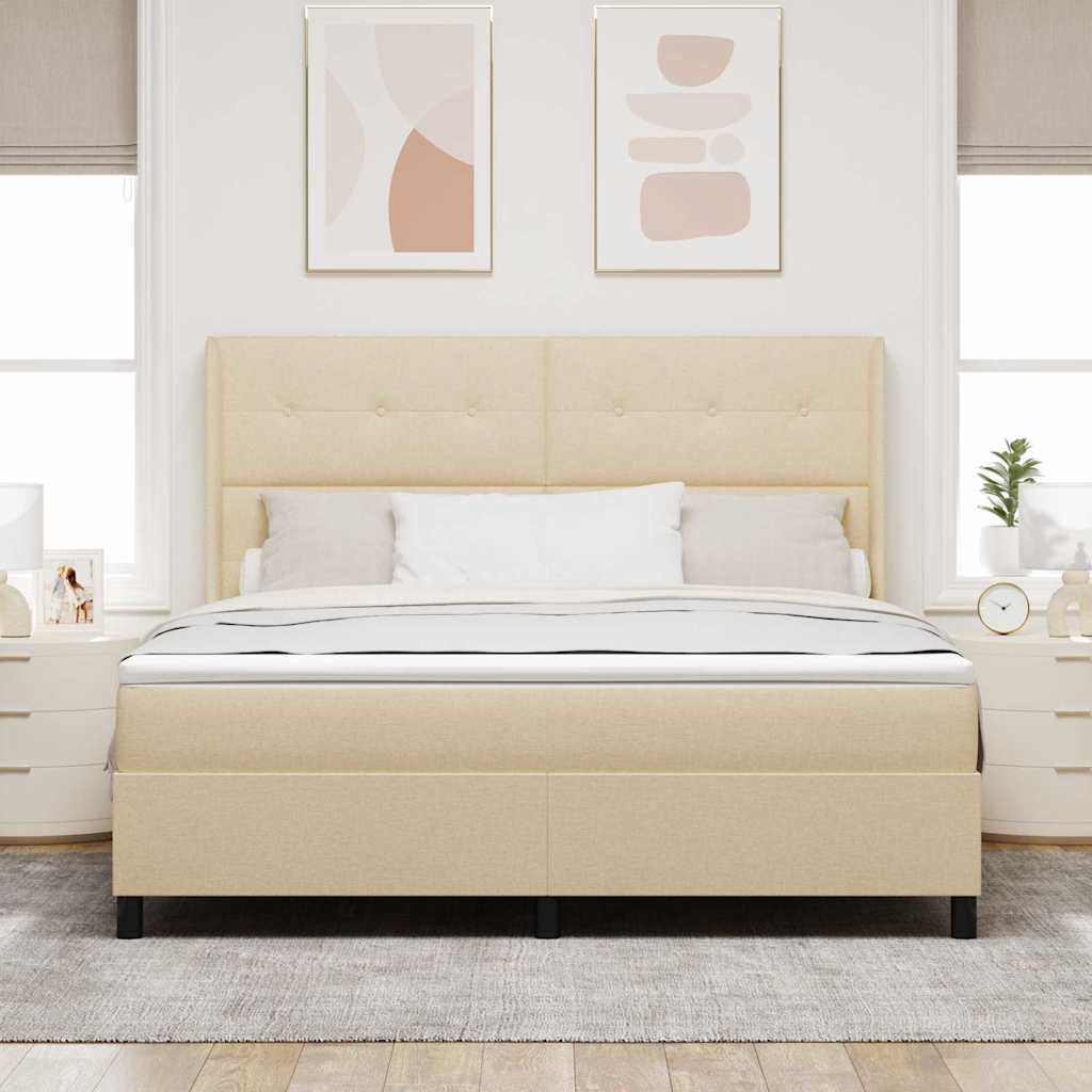 LED Box Spring Bed med hovedgærde Creme 180 x 200 cm Stof