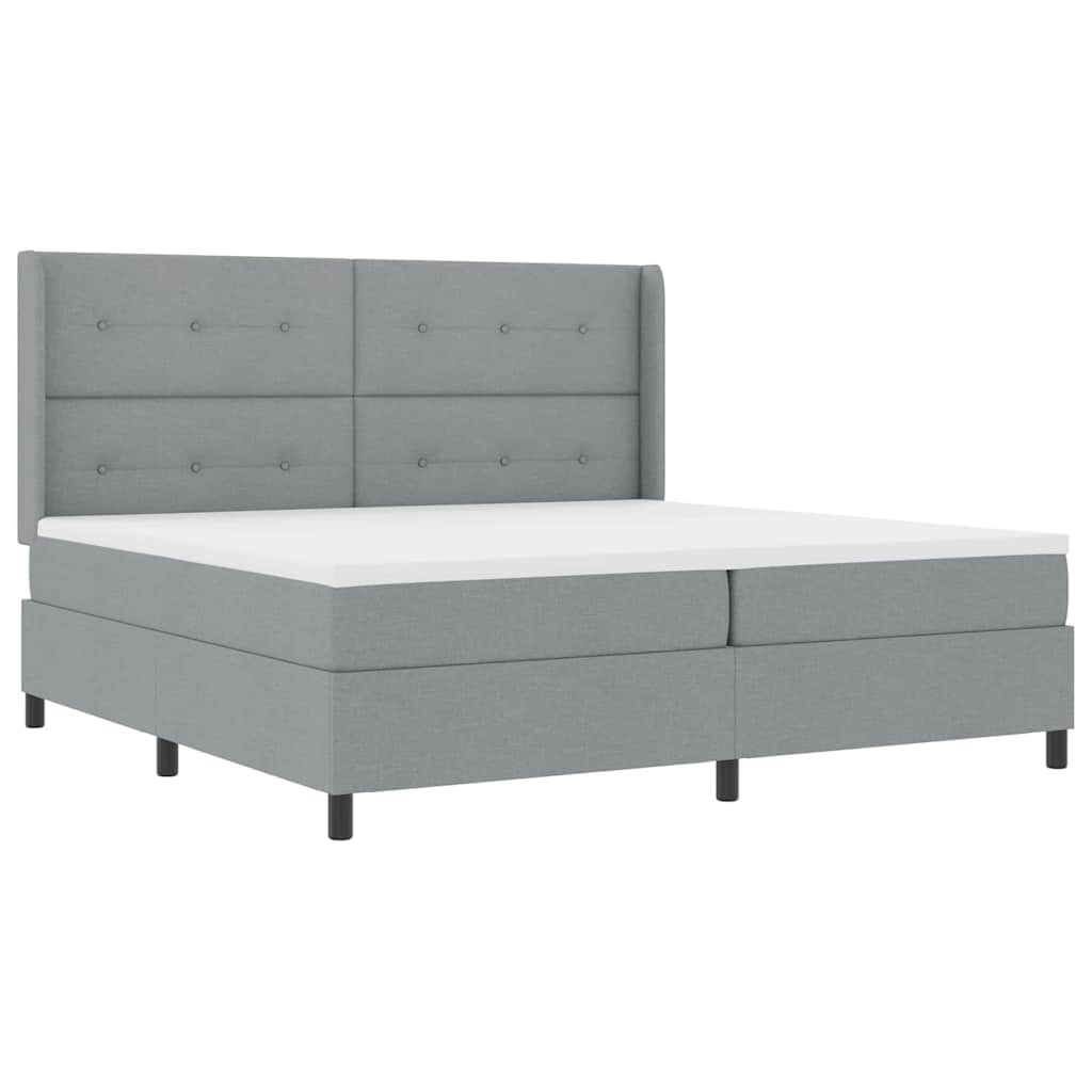LED Box Spring Bed med hovedgærde Lysegrå 200 x 200 cm Stof