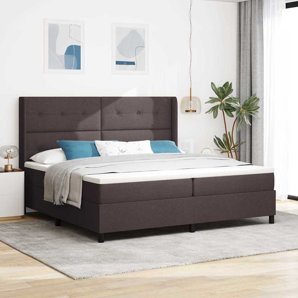 LED Box Spring Bed med hovedgærde Mørk Brun 200 x 200 cm Stof