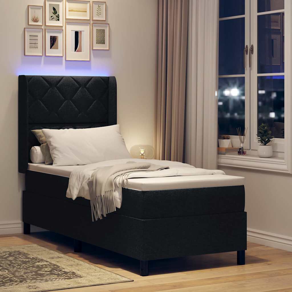LED Box Spring Bed med hovedgærde Sort 80 x 200 cm Stof