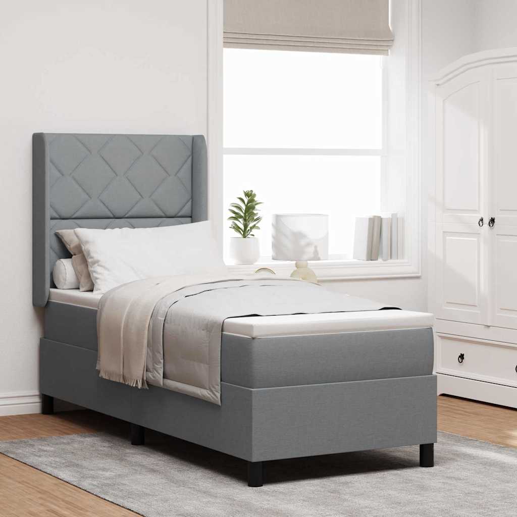 LED Box Spring Bed med hovedgærde Lysegrå 90 x 190 cm Stof