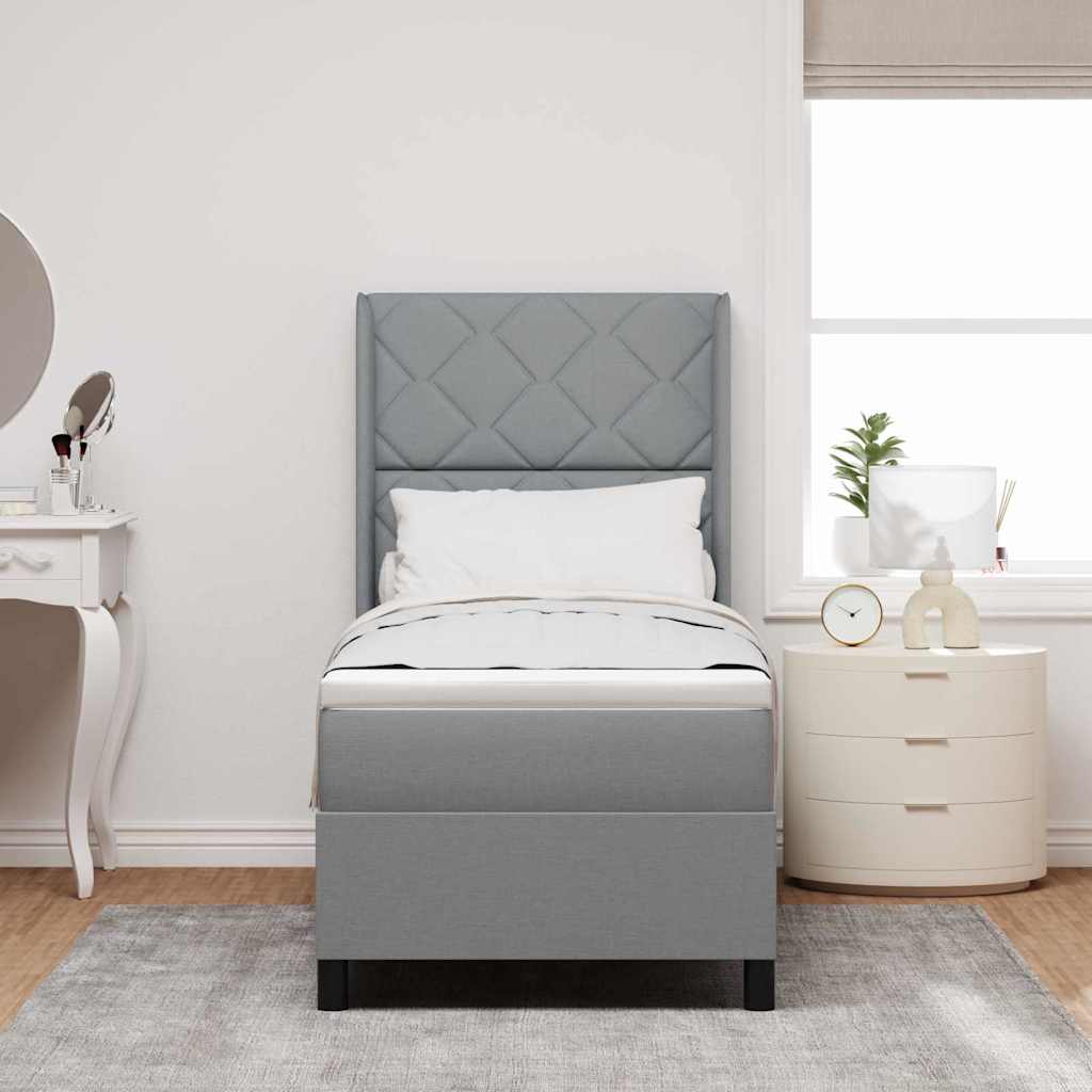 LED Box Spring Bed med hovedgærde Lysegrå 90 x 190 cm Stof
