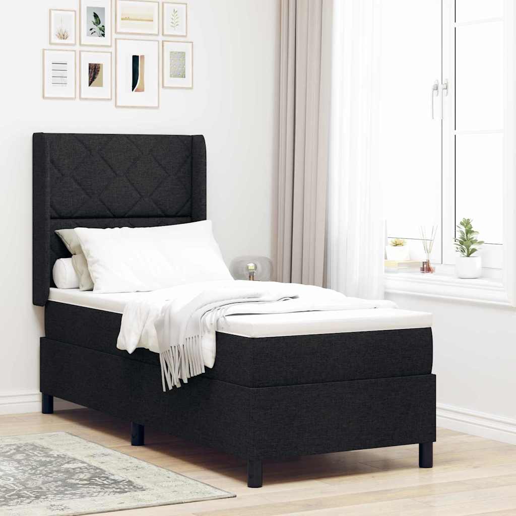LED Box Spring Bed med hovedgærde Sort 90 x 190 cm Stof